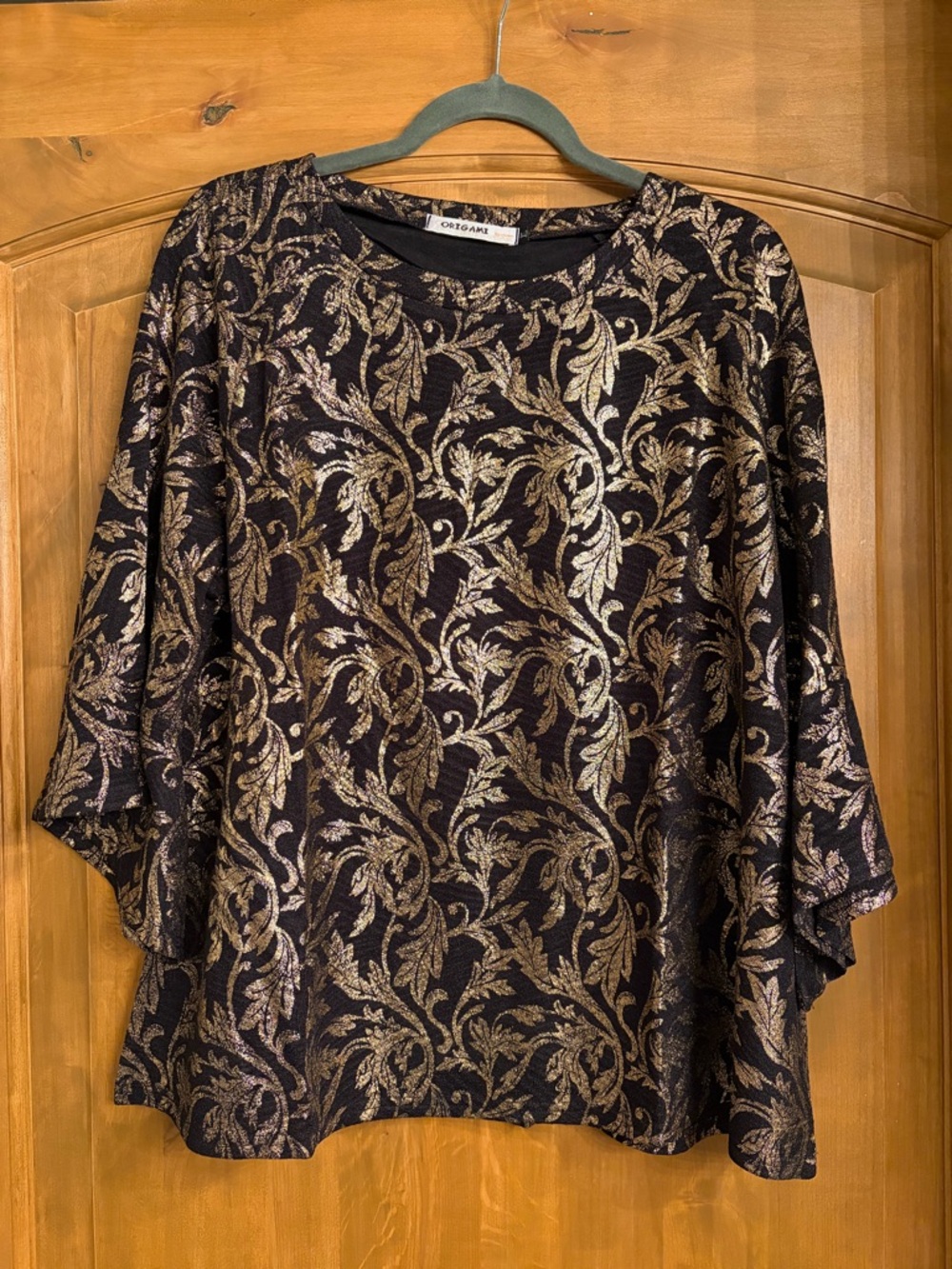 Metallic Black & Gold Jacquard Tunic Top by ORIGAMI